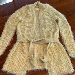 Pale yellow chain link belted sweater